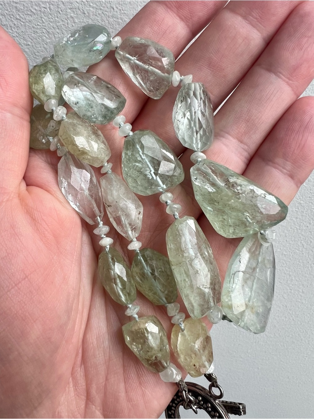 Natural faceted aquamarine and sterling silver necklace